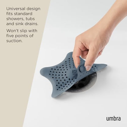 Umbra Starfish Hair Catcher, Suction Cup Drain Cover, 6-Inch, Slate Blue | Silicone material, flexible and durable, water resistant seal, easy to clean, rust proof, fits standard tubs - color: Slate Blue