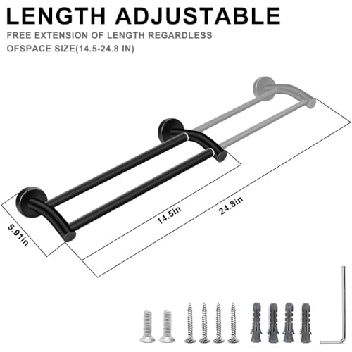 MGahyi Black Telescopic Double Towel Bar Wall Mount 14.5-24.8Inch | Rustproof Towel Rack with Widened Spacing, Scratch-resistant & Durable for Bathroom Kitchen RV - color: Black