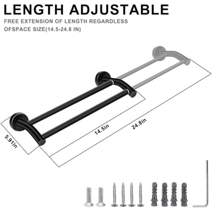 MGahyi Black Telescopic Double Towel Bar Wall Mount 14.5-24.8Inch | Rustproof Towel Rack with Widened Spacing, Scratch-resistant & Durable for Bathroom Kitchen RV - color: Black