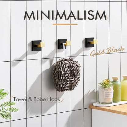 KOKOSIRI Robe Hooks for Wall Bathroom Towel Hooks Coat Hook Kitchen Garage Heavy Duty Wall Mounted Stainless Steel Brushed Gold and Matte Black, 3 Pack B1010GDK-P3 - color: Black Gold, size: 3 Pack