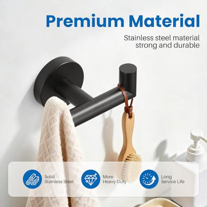 Shower Towel Hook, Wall Mount Robe Hook Holder, Matte Black | Stainless Steel Material, Double Hooks Design, Rust-Resistant, Strong Load-bearing Capacity - color: Matte Black