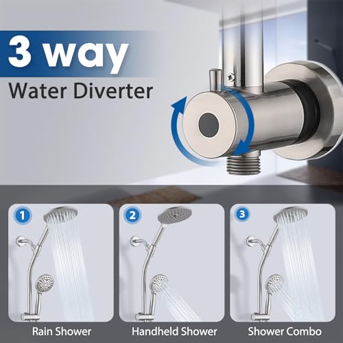 High Pressure Shower Head with Handheld Shower, 26" Adjustable Height Drill-Free Slide Bar, 3-Way Diverter for Easy Reach, Dual Shower Head Combo Set with 5ft Hose - Brushed Nickel - color: Brushed Nickel