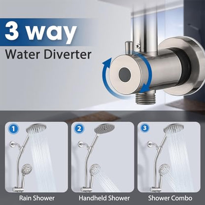 High Pressure Shower Head with Handheld Shower, 26" Adjustable Height Drill-Free Slide Bar, 3-Way Diverter for Easy Reach, Dual Shower Head Combo Set with 5ft Hose - Brushed Nickel - color: Brushed Nickel