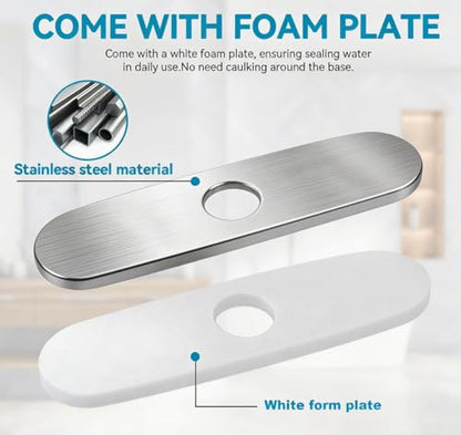 MAAYAYA 10" Kitchen Sink Deck Plate, Faucet Hole Cover, 8" Widespread, 1 or 3 Hole | MAAYAYA Nickel Runway Deck Plate Escutcheon, 304 SS, Foam Gasket; Secures with Faucet's Own Hardware, No Extra Nuts - color: Nickel-Runway