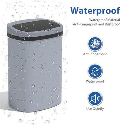 13 Gallon/50 L Kitchen Trash Can with Lid, Garbage Can with Touch-Free Lid, Cute Automatic Trash Can Bathroom Trash Bin, Motion Sensor Waterproof Trash Bin - color: Gray, size: 1 Trash Can