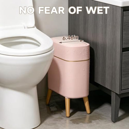 Automatic Bathroom Trash Can,Tall Slim Sensor Waste Basket,Pink Gold | 2.6 Gallon Waterproof Motion Sensor Trash Can, Small Garbage bin for Bedroom,Office,Living Room,Kitchen,RV,Restroom,Laundry - color: Pink