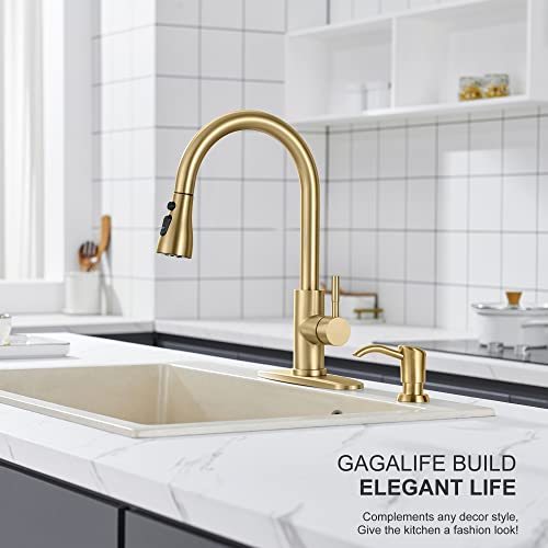 GAGALIFE Built in Sink Soap Dispenser or Lotion Dispenser for Kitchen Sink, Brushed Gold ABS Pump Head, with 17 Ounce Large PET Soap Bottle - color: Gold Brushed