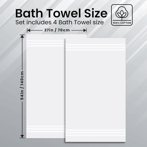 Infinitee Xclusives 100% Ring-Spun Cotton Bath Towels for Bathroom - Pack 2 | Luxury Super Soft, Absorbent & Quick-Drying |27x54 inches| Large Bathroom Towels Set |600 GSM| Gym, Shower, Spa & Hotel Use - color: Brilliant White