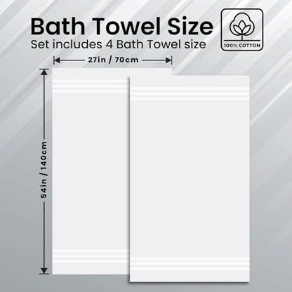 Infinitee Xclusives 100% Ring-Spun Cotton Bath Towels for Bathroom - Pack 2 | Luxury Super Soft, Absorbent & Quick-Drying |27x54 inches| Large Bathroom Towels Set |600 GSM| Gym, Shower, Spa & Hotel Use - color: Brilliant White