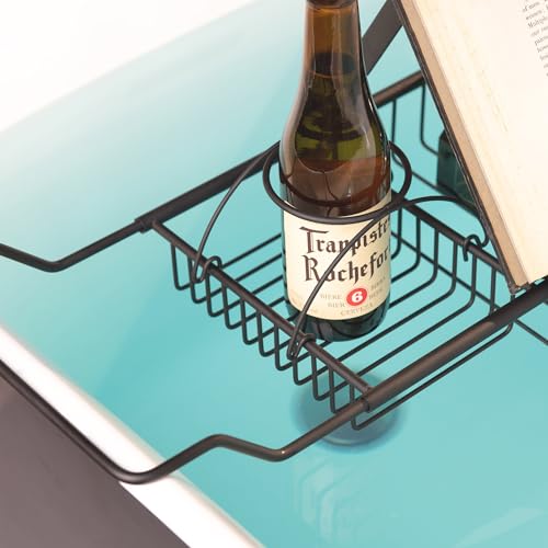 WOODBRIDGE Stainless Steel Extendable Bathtub Caddy Tray in Matte Black Finish with Removable Wine Holder, Book and Phone Rack, Bathcad-MB - color: Matte Black