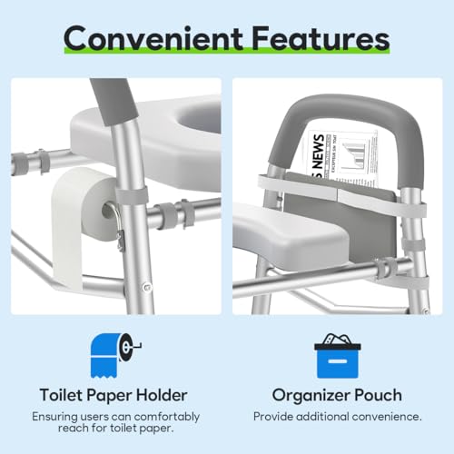 Raised Toilet Seat with Handles, Heavy Duty 400lb Medical Safety Frame, Bathroom Assist Toilet Seat Raiser for Seniors, Handicap, Disabled