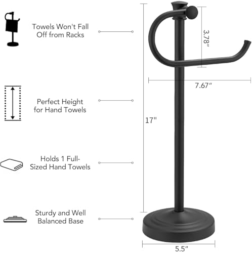 17 Inch Matte Black Stand Towel Bar Hanger Hand Towel Bar Bathroom Vanity Countertop Towel Holder Free Standing Stainless Steel Towel Ring Hardware Accessories Towel Rack - color: Matte Black