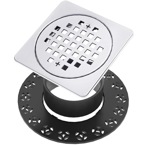 4” Shower Floor Drain Grate Kit, Fits Schluter Kerdi-Drain Flange | Removable Square Shower Drain, With Adjustable Collar, SUS 304 Stainless Steel Grate, For Bathroom Kitchen, Chrome - color: Chrome, size: 4 Inch Kit without Flange