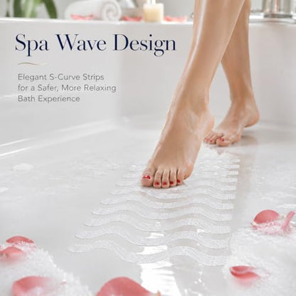 12/24 Pcs Anti-Slip Shower Strips, PEVA Bathtub Treads, Clear, 24 Pieces | 12/24 Pcs Anti-Slip Shower Strips. With Scraper, Stairs. For practical routines at home, work, school, travel, storage. - color: Transparent-s-shaped 24
