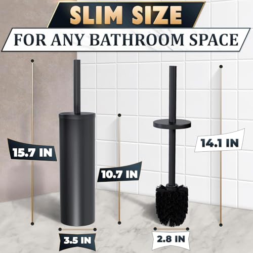 Toilet Brush and Holder Set, Stainless Steel Material (Black) | Matte Black Toilet Brush with Holder Set, Splash Protection & Dense Bristles for Bathroom Cleaning, Protection from Splashes