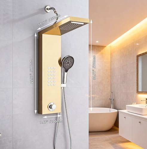 Shower Panel Tower System,Rain Shower Head Rainfall | Waterfall Shower,Handheld High Pressure Rain Massage System(Gold) - color: Gold, style: Normal