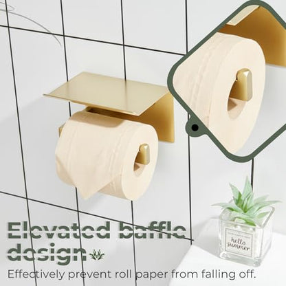 KOKOSIRI Toilet Paper Holder with Shelf Toilet Roll Holder for Bathroom Restroom T-304 Stainless Steel Wall Mounted, Gold Finish, B2010BG - color: Brushed Gold, size: With Shelf(1 Pack)