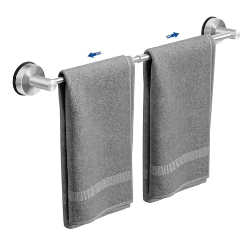 Adjustable Suction Cup Towel Bar for Bathroom Wall, 14.6–24 Inches Brushed Nickel Towel Bar, Stainless Steel Bath Towel Holder, Towel Racks for Bathroom Shower (Brushed Nickel) - color: Brushed Nickel, 1-pack