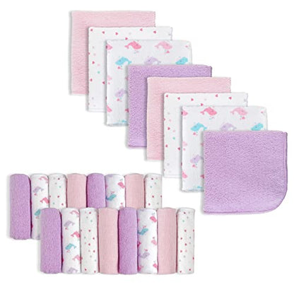 softan Baby Washcloths, 24Pack Baby Wash Cloths Extra Soft & Ultra Absorbent, Baby Towels and Washcloths Face Towel Unisex for Boys Girls Body, Washclothes Gentle on Sensitive Skin, 9x9 Pink Whale - color: Pink Whale