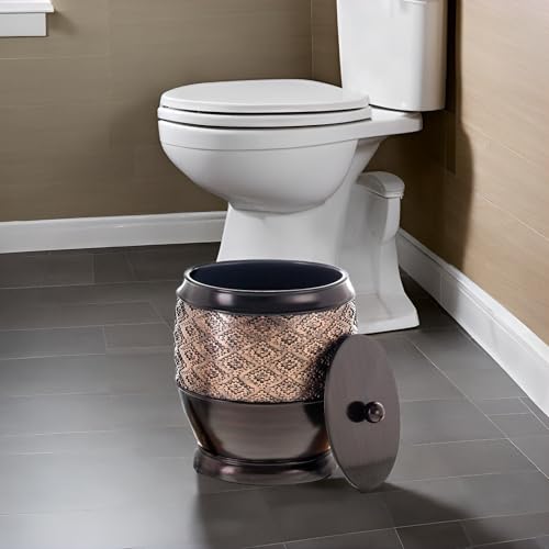 Creative Scents Dublin Brown Small Bathroom Trash Can with Lid - 1.3 Gal / 4.8L Decorative Oval Waste Basket - Durable Resin Garbage Can for Bathroom, Bedroom, Office Decor - Mini Wastebasket Bin - style: Trash Can