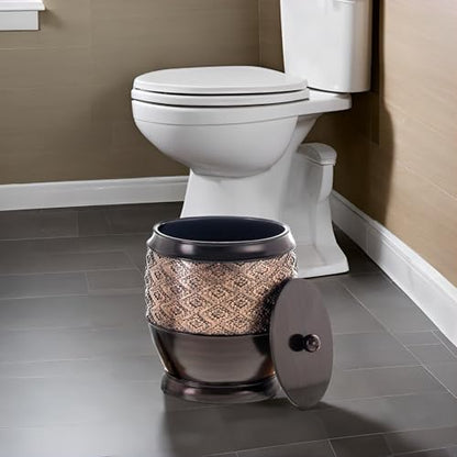 Creative Scents Dublin Brown Small Bathroom Trash Can with Lid - 1.3 Gal / 4.8L Decorative Oval Waste Basket - Durable Resin Garbage Can for Bathroom, Bedroom, Office Decor - Mini Wastebasket Bin - style: Trash Can