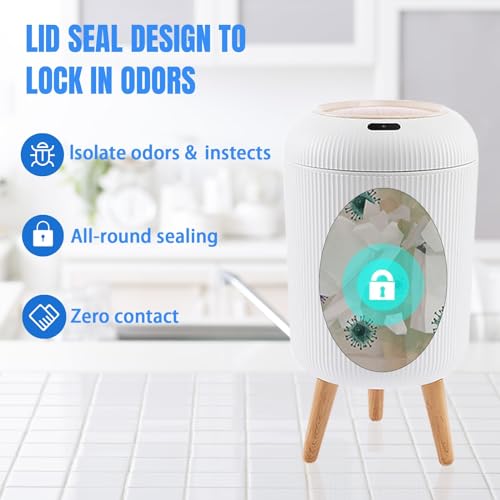URALFA Automatic Bathroom Trash Can with Lid, 3 Gal Motion Sensor Trah Can | Touchless Sensor Garbage Can, Auto Trash Bin with Removable Legs, Smart Waste Basket for Bedroom, Office, Restroom, White - color: White, style: Automatic with Legs