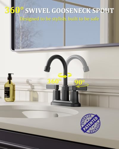 2 Pack Matte Black 4 Inch Centerset Bathroom Sink Faucet 3 Hole | Faucet for Bath Sink with Pop Up Drain and 2 Supply Hoses 2 Handle Bathroom Faucets for Sink Vanity RV Evolvegoods - color: Black-2 Pack