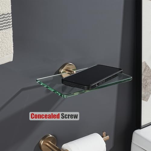 JQK Bathroom Glass Shelf, Tempered Glass Shower Storage 8 by 5 inches, 304 Stainless Steel Champagne Bronze Wall Mount, TGS101L8-CB - color: Champagne Bronze, size: 8 Inch (1 Pack)
