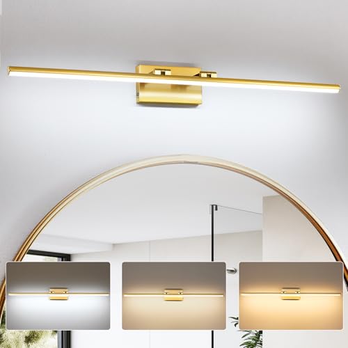 LED Bathroom Vanity Light, Modern Bathroom Light Fixture Over Mirror (3000K/4000K/6000K, Dimmable), Vanity Light Bar with Angle Adjustable, 40 Inch, Brass - color: Brass, size: 40 inch