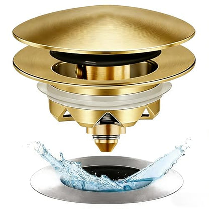 Anlige Bathtub Drain Stopper, Pop Up Tub Stopper and Cover, Bottom with Hair Catcher, Universal for 1.45 in to 1.8 in Drain, Replaces Old Drain Plug, Brushed Gold - color: Brushed Gold