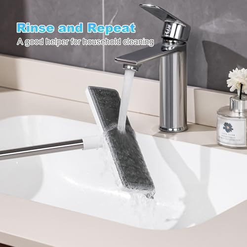IMHO Mesh Screen Cleaner, Glass Wiper, Dust Paper Clip，3 in 1 Wet and Dry Screen Cleaner with Long Handle Wiper for Shower, Glass, Floor, Tile Walls, Car Windshield, White - style: Three-in-one window cleaner
