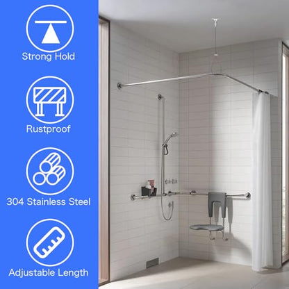 Ceiling Mounted Shower Curtain Rod Support Bracket, 60″ Adjustable Ceiling Suspension Holder for U-Shaped, L Shaped Shower Curtain Rods, Heavy Duty 304 Stainless Steel, Anti-Sagging, 1 Pack