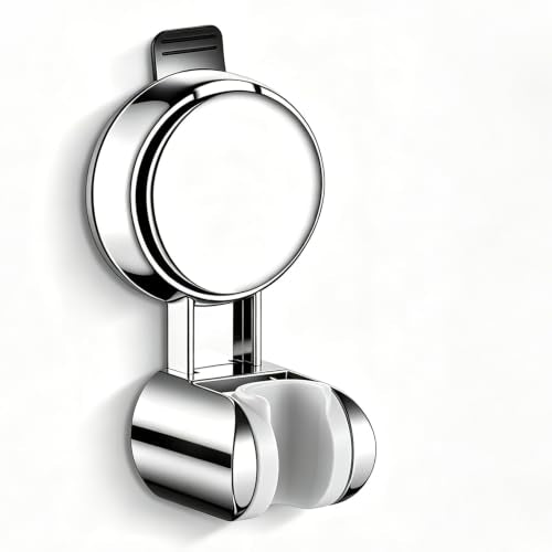 Hand held Shower Head Holder- Enhanced Suction Cup - 5 Angles Adjustable - Relocated Bathroom Wall Mount Shower Wand Holder (Chrome Finish)