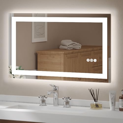 USHOWER 40x24 Inch LED Bathroom Mirror for Over Sink | Tempered Glass - Frameless Backlit Lighted Mirror for Bathroom Vanity with Anti-Fog, 3 Colors Dimmable, Memory Function - size: 40"L x 24"W