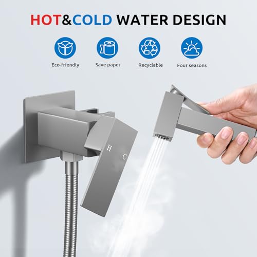 Arofa Built-in Hot and Cold Bidet Sprayer for Toilet, Warm Water Bidet | Wall-Mounted Design, Dual Control Modes, Leak-Free Hose, Feminine/Baby/Pet Wash, Cloth Clean & Rinse, Stainless Steel, Square - color: Brushed Nickel, size: Built-in Hot & Cold Water