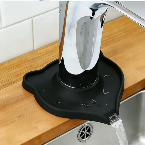 Compact Silicone Kitchen Sink Faucet Splash Proof Mat, Tap Water Diversion Splash Guard Drain Pad(Black,2PCS) - color: Blackx2