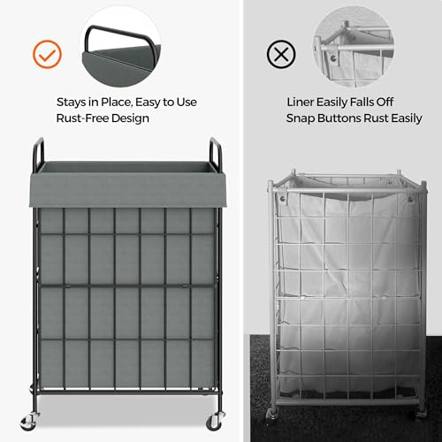 90L Laundry Hamper with Wheels, Laundry Basket with Handle and Liner Bag | Lockable Casters; Reinforced Frame; Breathable Fabric; Space-Efficient Design - color: Gray, size: 90L-1 Section
