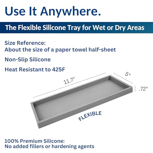 Spacewiser Silicone Countertop & Vanity Bathroom Tray – 2 PC 11.7" | Bathroom Tray Set, Bathroom Tray Countertop, Bathroom Counter Tray, Dish Soap Kitchen Tray & Bathroom Organizer Countertop - color: Modern Gray, size: 2 PC Large - 11.7”
