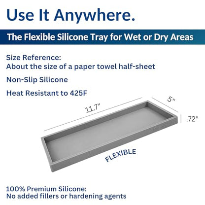 Spacewiser Silicone Countertop & Vanity Bathroom Tray – 2 PC 11.7" | Bathroom Tray Set, Bathroom Tray Countertop, Bathroom Counter Tray, Dish Soap Kitchen Tray & Bathroom Organizer Countertop - color: Modern Gray, size: 2 PC Large - 11.7”