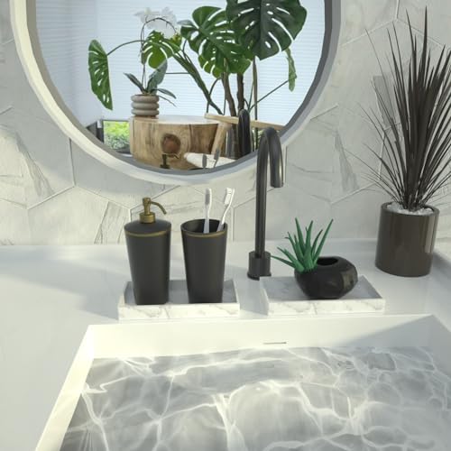 2 Packs Silicone Bathroom Vanity Tray Small 7.8" ＆ Small 7.8" Set, Rectangle Shatterproof Flexible Bathroom Tray for Soap Dispenser, Tissues, Candles, Towel, Plant, Perfume Key - color: White 7.8" & 7.8"
