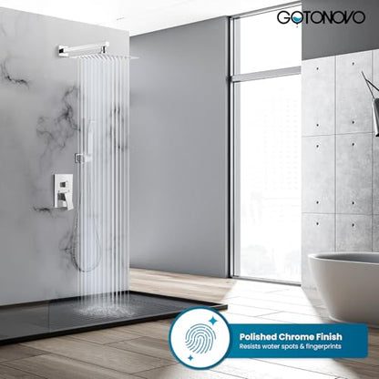gotonovo Rainfall Bathroom Shower System Rain Shower Head and Handle Set Wall Mounted Shower Complete Combo Solid Brass Pressure Balancing Shower Mixer Valve 10 Inch Polished Chrome - color: Polished Chrome, size: 10 Inch
