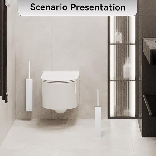 White Toilet Brush with Holder,Durable Cleaning Toilet Bowl Brushes with Holders - color: White