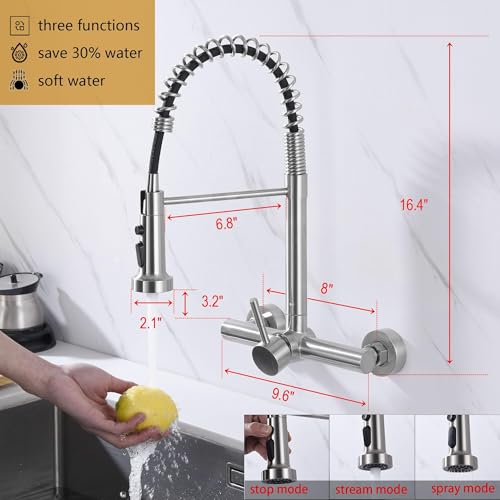 Premium 8"" Center Kitchen Sink Faucet - Wall Mount Tap with High Arc Spring - color: Style B, Center Handle
