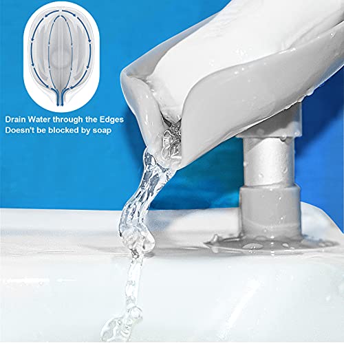 2 Pack Soap Holder Leaf-Shape Self Draining Soap Dish Holder, Not Punched Easy Clean Bar Soap Holder, with Suction Cup Soap Dish Suitable for Shower, Bathroom, Kitchen Sink (Grey + Green) - color: Grey + Green