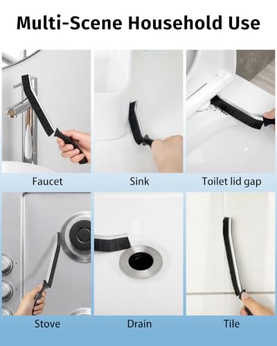 MR.SIGA Crevice Cleaning Brush, Grout Scrub Brush for Corners, Tight Spaces | Hard bristles, Heavy duty and flexible, for deep cleaning of hard to reach areas of kitchen and bathroom, 3 pack, black