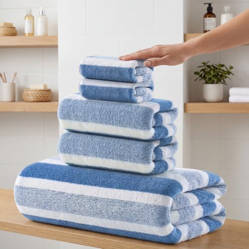 Premium 5-Piece Bath Towel Set | 100% Microfiber Ultra Soft & Quick Dry | Large Bath Towels, Hand Towels & Washcloths for Bathroom, Spa, Gym, | 1 Bath, 2 Hand, 2 Washcloths | Blue - color: Blue, size: 5 Pcs