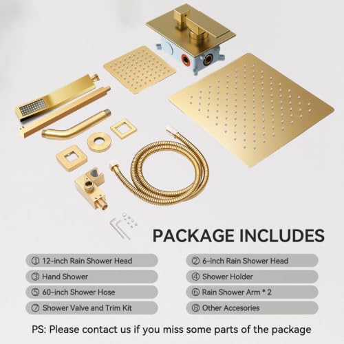 STARBATH Shower Faucet Set Shower System with Diverter Valve, Brushed Gold | 12 Inch Rain Shower Head, 6 Inch Wall Mount Shower Head and Handheld Spray for Two Person, Luxury Shower Sets Complete - color: Gold, size: 12"+6"-01