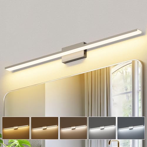 JUSHENG Brushed Nickel Modern LED Vanity Lights for Bathroom Light Fixtures, 47.24 Inch 42W 5CCT Dimmable Vanity Light Bar Bathroom Lighting - color: Brushed Nickel-5CCT, size: 47.24'' Long-Dimmable