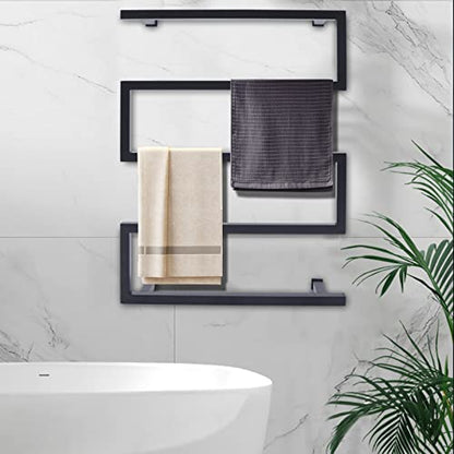 5-Bar Electric Towel Warmer Rack, Wall Mounted Towel Warmer Rack Stainless Steel Heated Towel Rack for Bedrooms, Bathrooms, Laundry Rooms, Hotels, Spas, Saunas(Black)