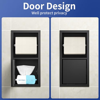 Toilet Paper Holder, Hidden Tampon Storage Holder | in Wall Toilet Roll Holder, Recessed Toilet Niche for Bathroom (Matte Black) - color: Matte Black